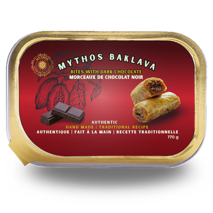 Mythos Food Production Authentic Dark Chocolate baklava. Made in Canada