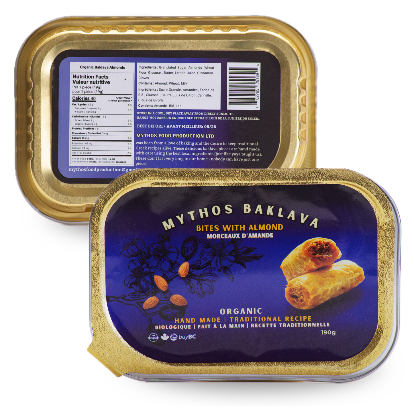 Organic Almond Baklava bites made in Canada, online sale