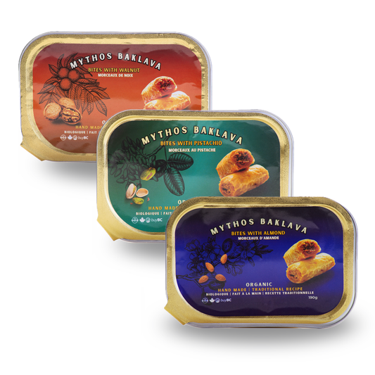 Organic Baklava trio with nuts, online sale from Canada