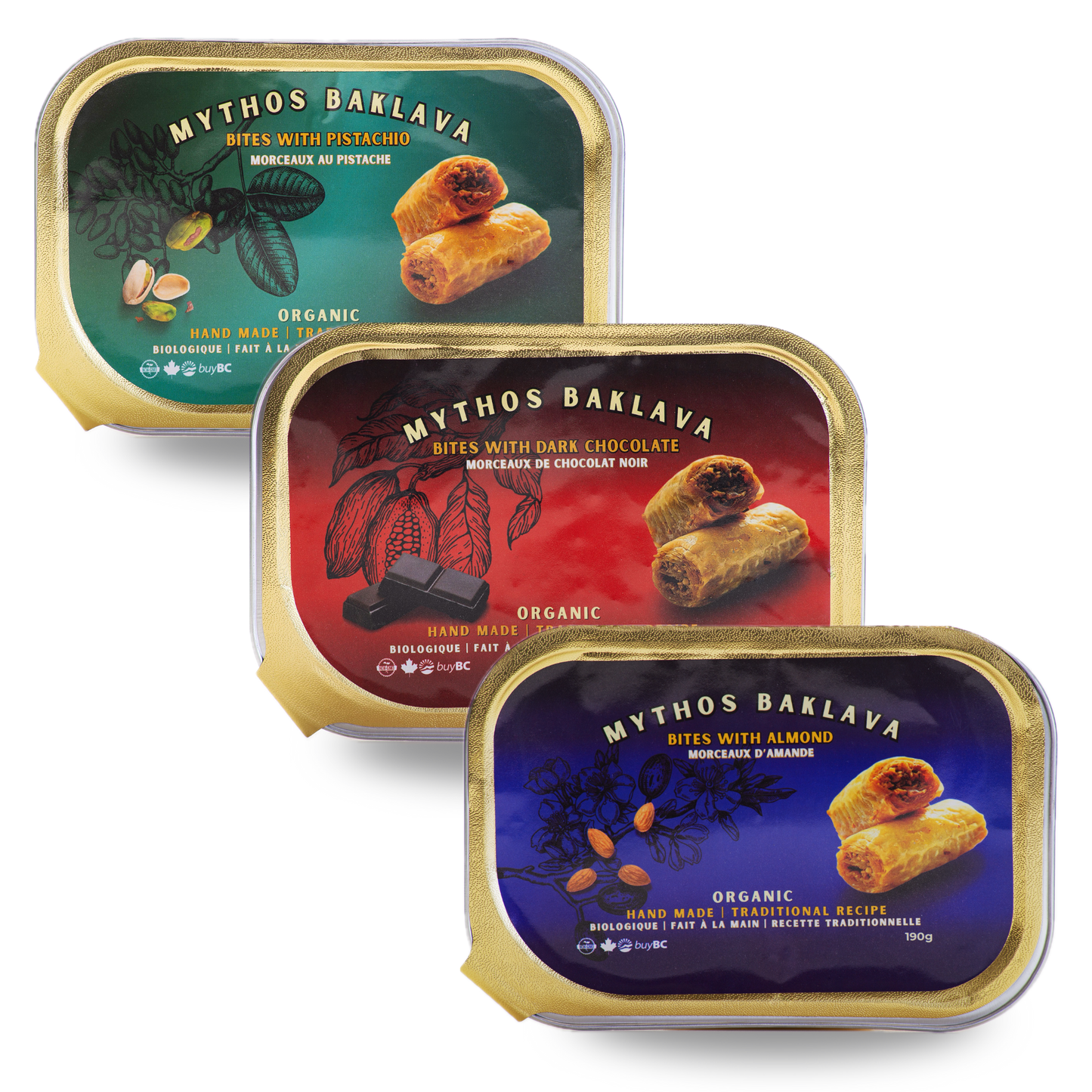 Mythos Organic Almond, Dark Chocolate, and Pistachio Baklava, made in Canada, online sale of best sellers