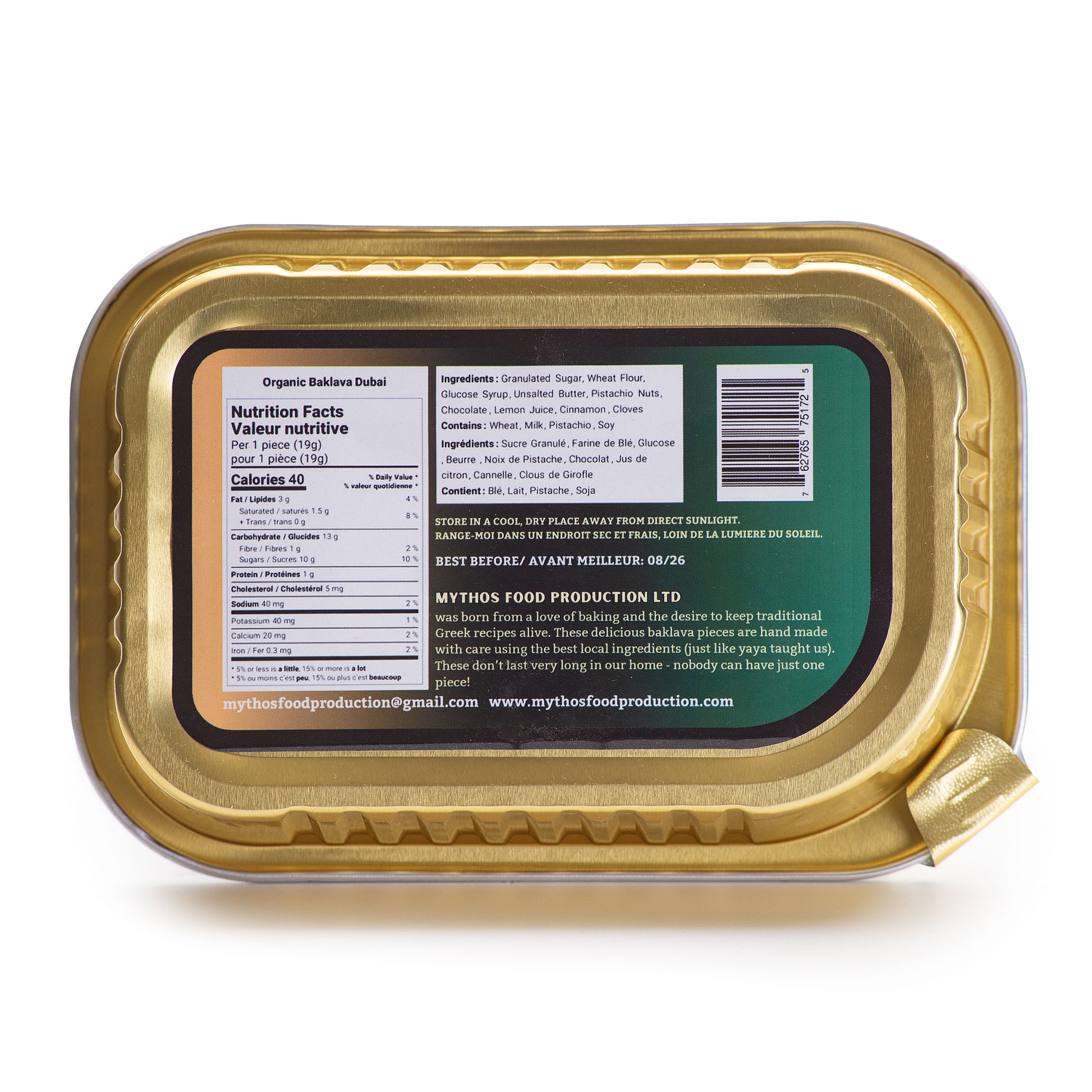Mythos Dubai Organic Baklava packaging
