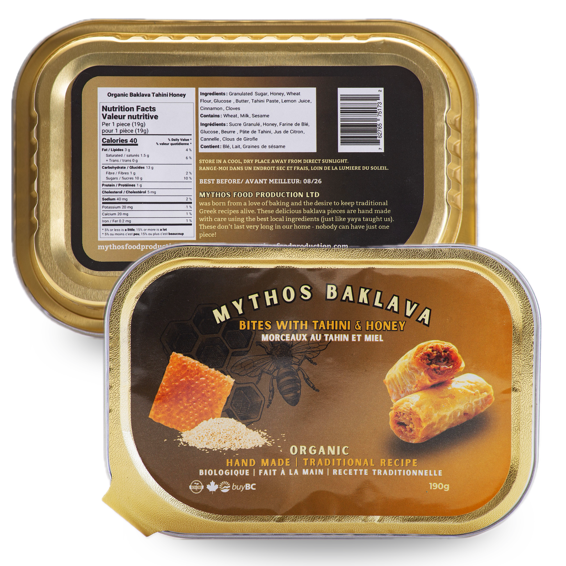 Mythos Organic Tahini & Honey Baklava, made in Canada, online sale